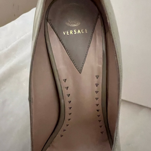 Versace Color Block Open Toe Patent Wedge Platform Women’s Heels - Picture 9 of 12